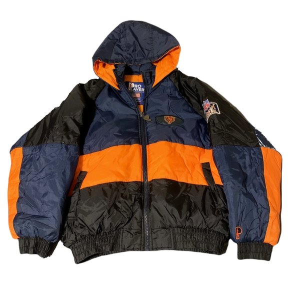 Vintage 90s Chicago Bears PRO PLAYER Puffer Jacket Heavy Coat NFL Men's Medium - Picture 2 of 5